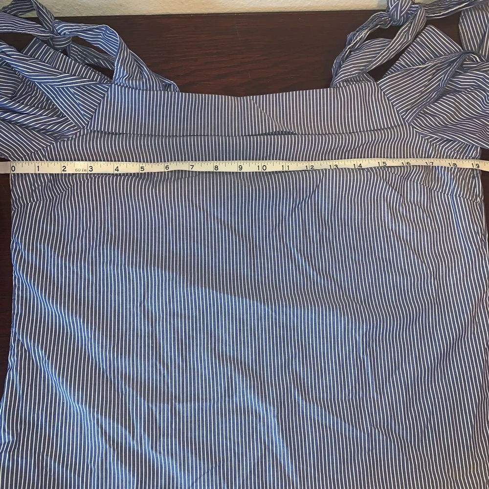 Banana Republic Double Bow Cold Shoulder Striped Top Blue White Coquette Stripe - Picture 11 of 13